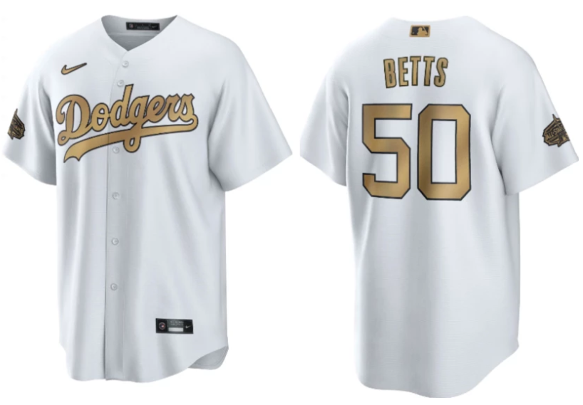 Men's Los Angeles Dodgers #50 Mookie Betts 2022 All-Star White Cool Base Stitched Baseball Jersey Men's Los Angeles Dodgers #50 Mookie Betts 2022 All-Star White Cool Base Stitched Baseball Jersey